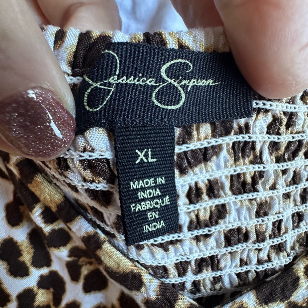 Jessica Simpson Leopard Print Wide Leg Jumpsuit XL | Adjustable Straps | Pockets - Picture 7 of 12